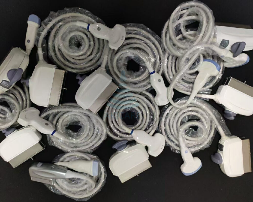 Collection of GE ultrasound probes and cables